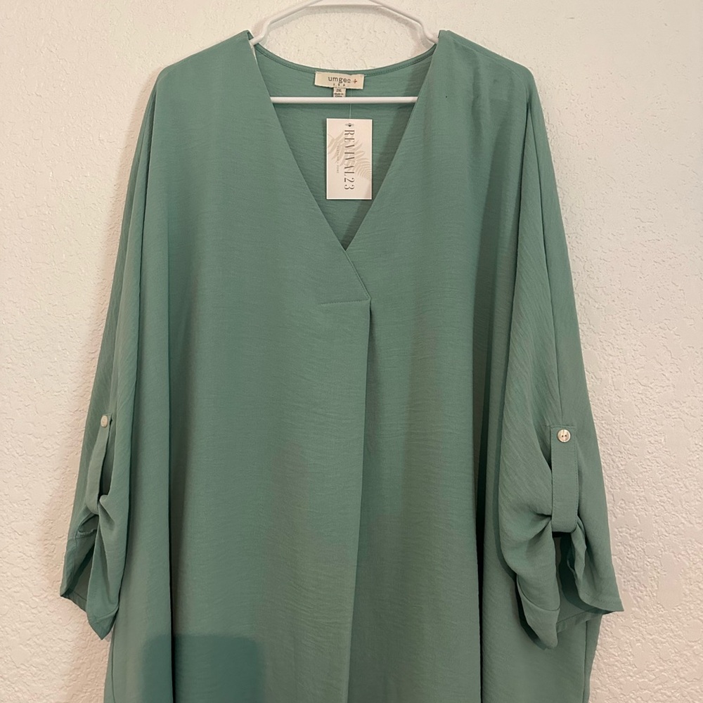 Umgee Green 3/4 Sleeve Boxy Blouse